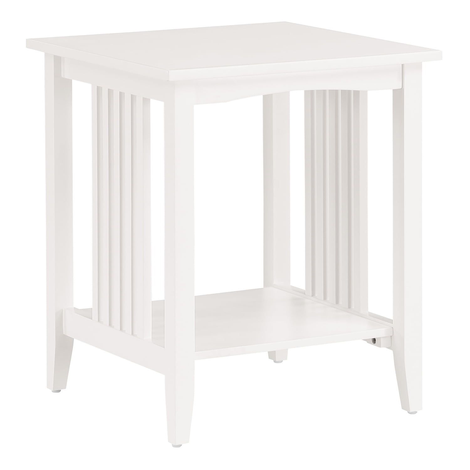 White Wood Mission Style Side Table with Shelf