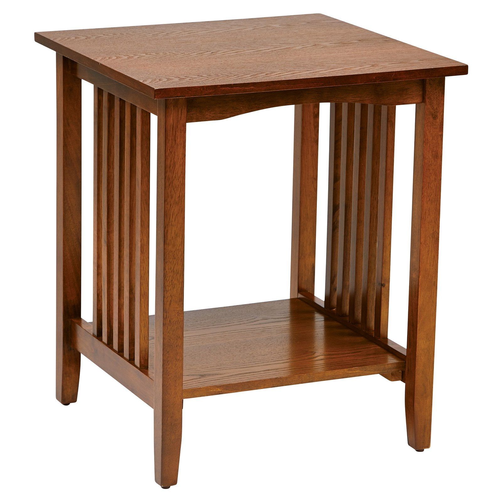 Sierra Mission Style Ash Brown Square Side Table with Lower Shelf