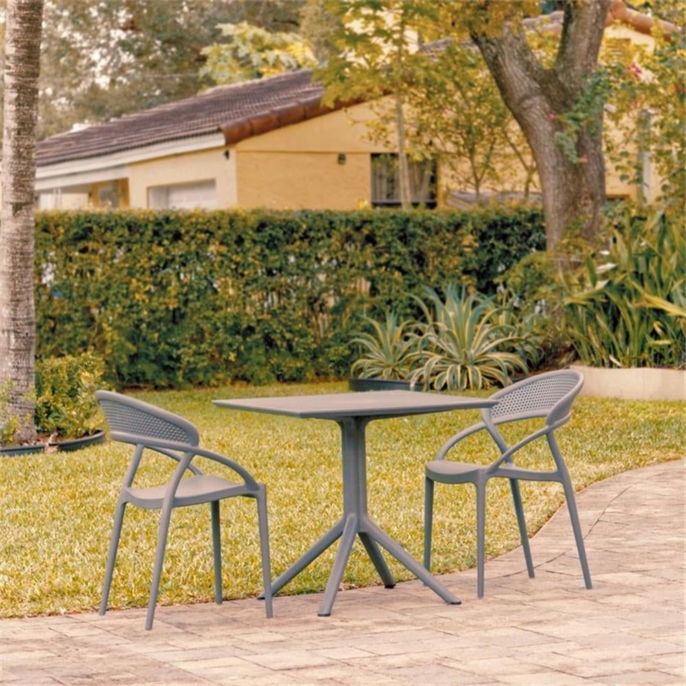 Modern Gray Square Outdoor Dining Set for 2-3 with UV Protection