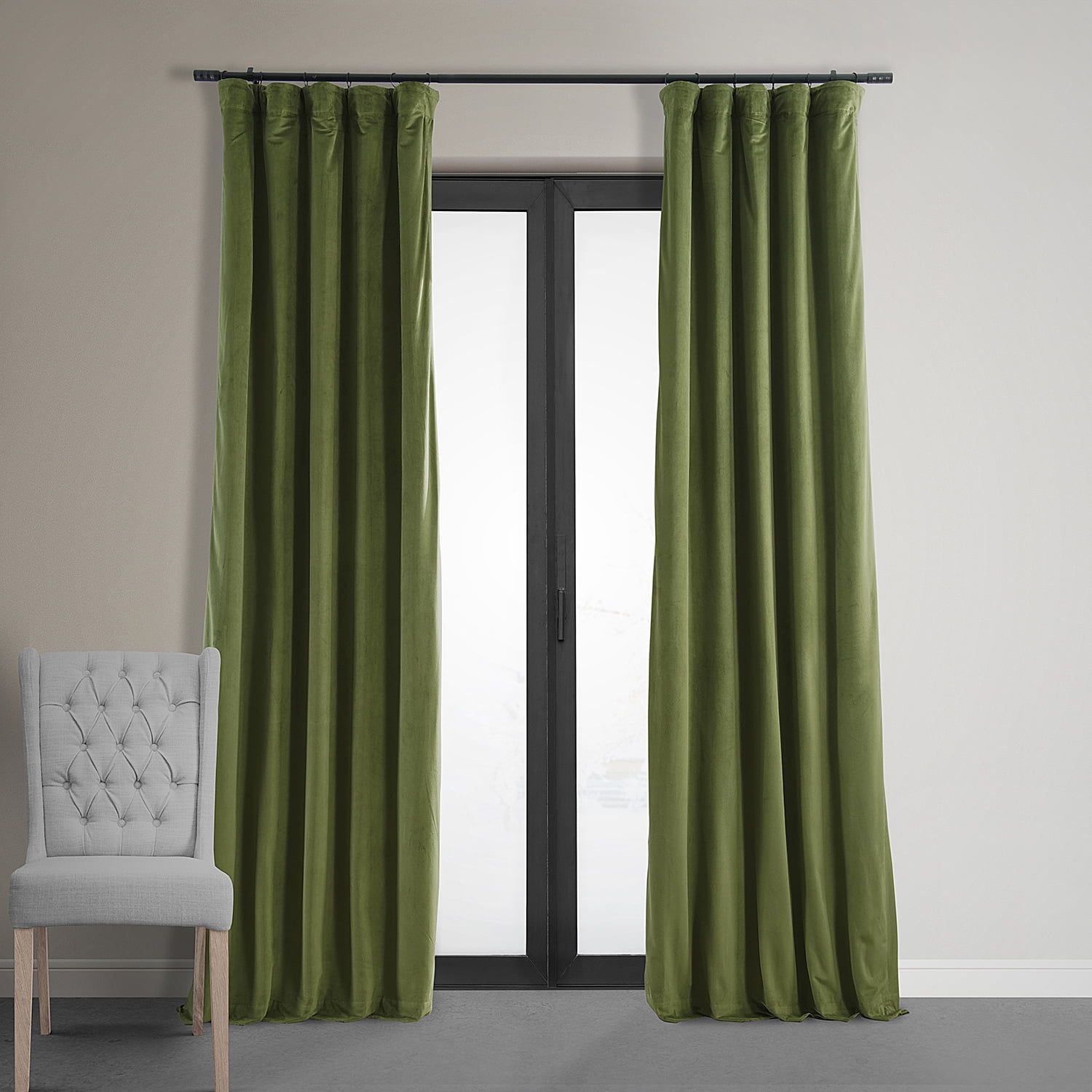 Basque Green Velvet Blackout Curtain Panel, 50" x 96"