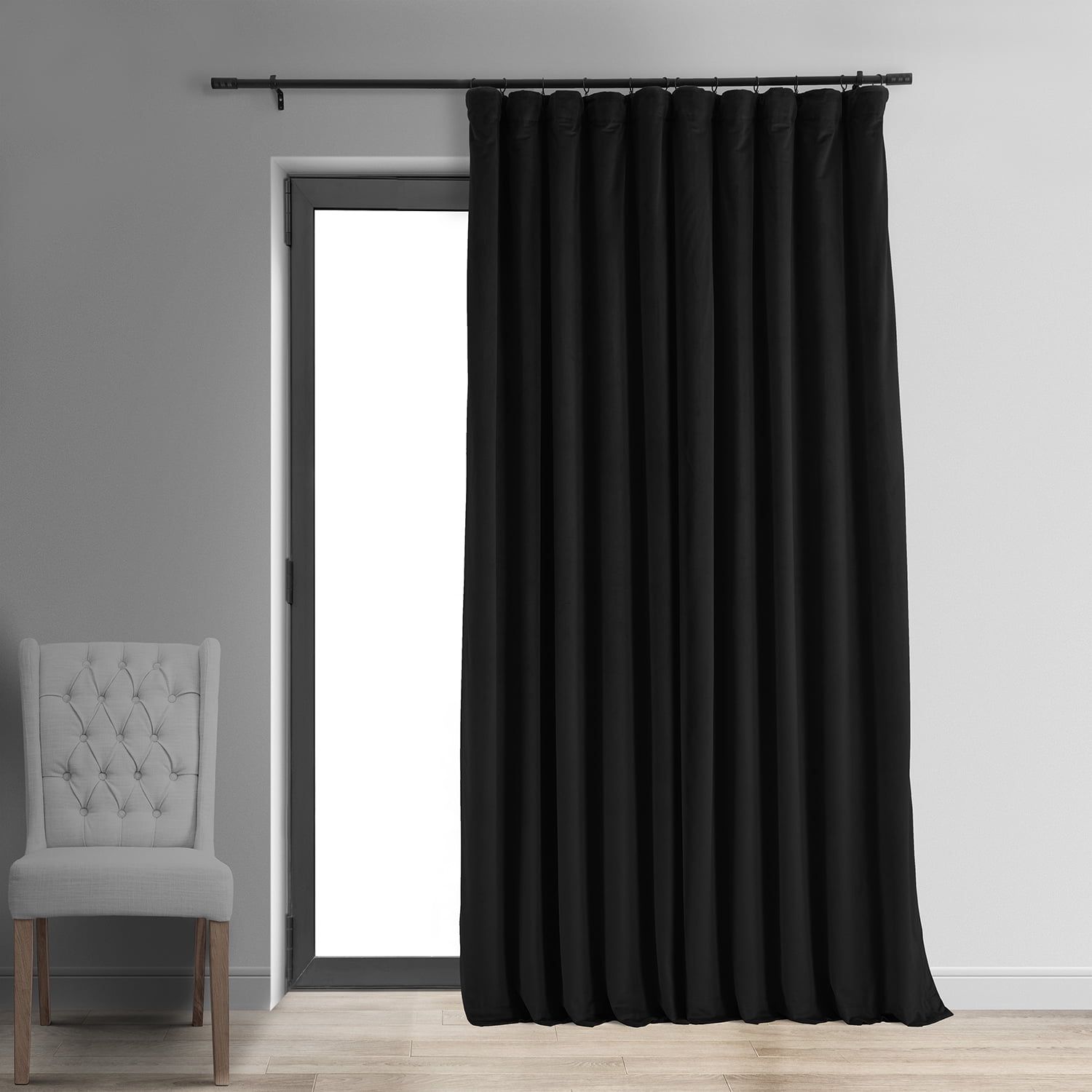 Black Velvet Extra Wide Blackout Curtain Panel 96 Inch