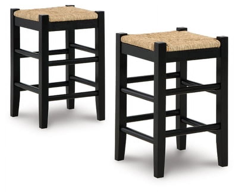 Black Woven Wicker and Wood Counter Stool, 24"