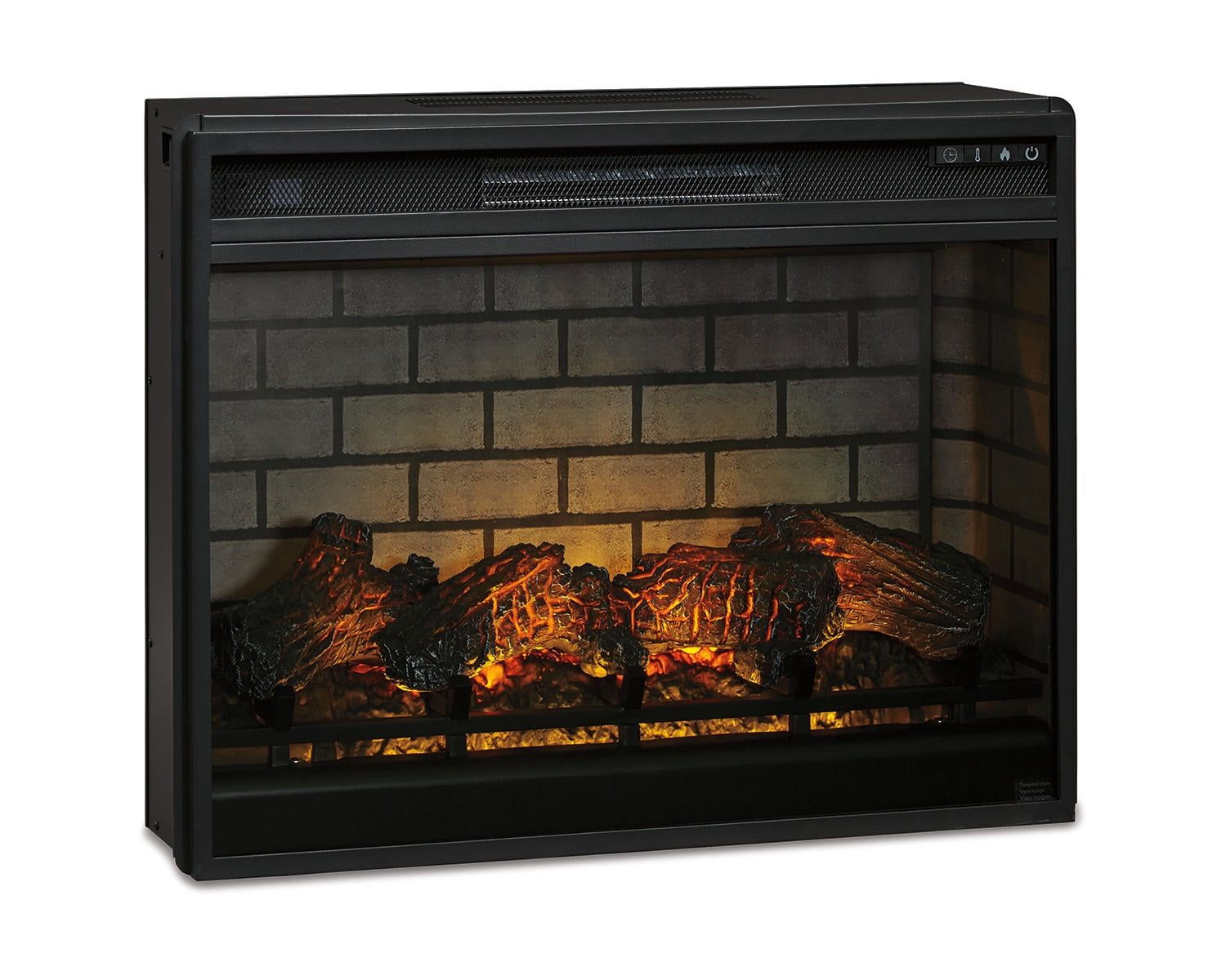 Black Electric Infrared Fireplace Insert with Faux Firebrick