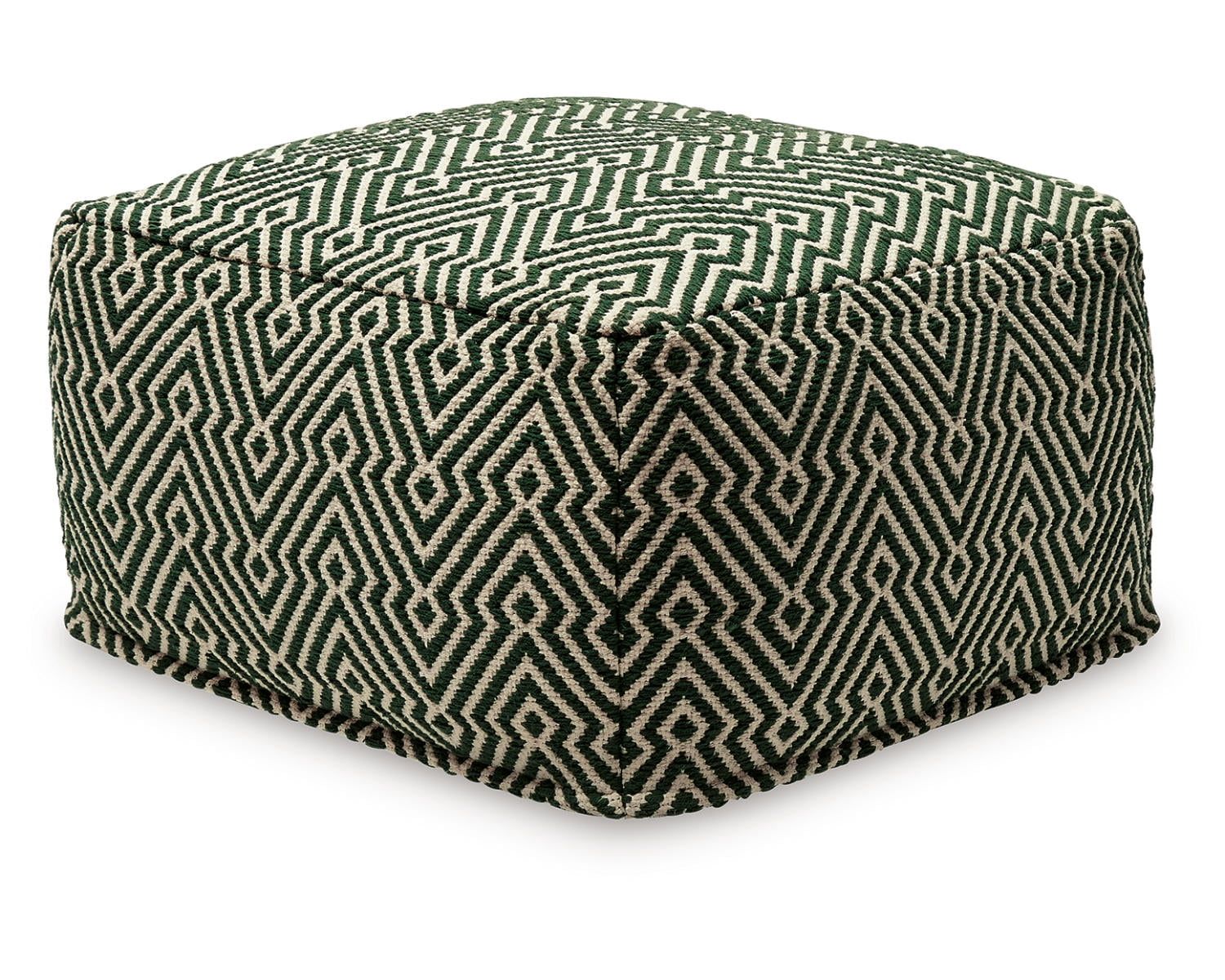 Green and White Handwoven Geometric Cotton Pouf