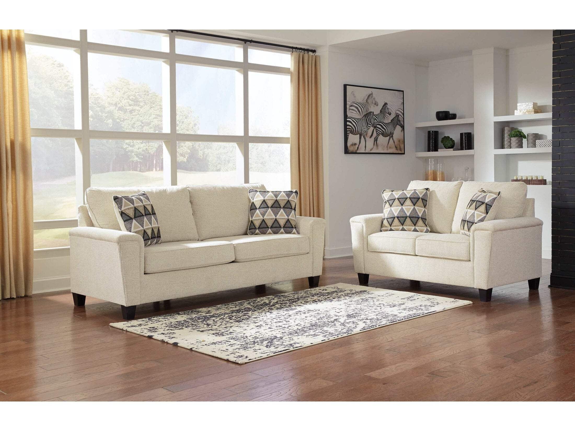 Off-White Fabric Track Arm Loveseat with Removable Cushions