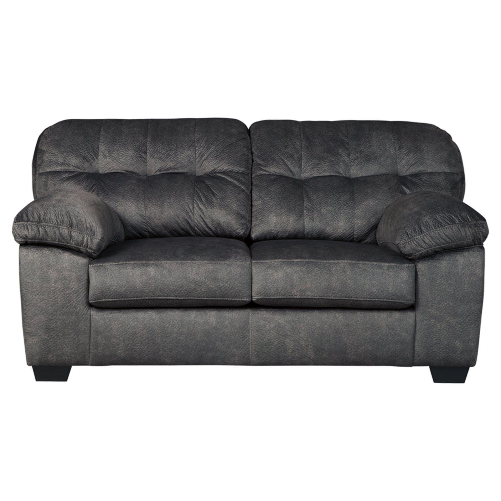 Brewster Granite Gray Tufted Fabric Loveseat with Pillow-Top Arms