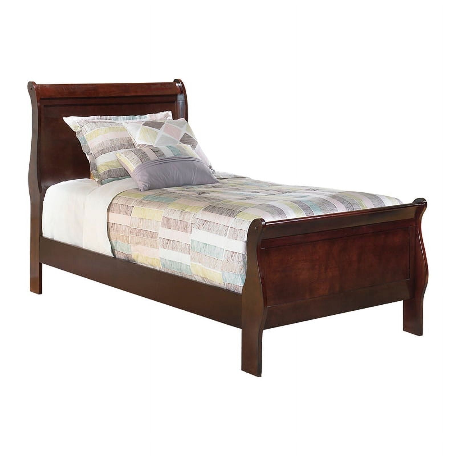 Warm Dark Brown Twin Sleigh Bed with Wood Frame