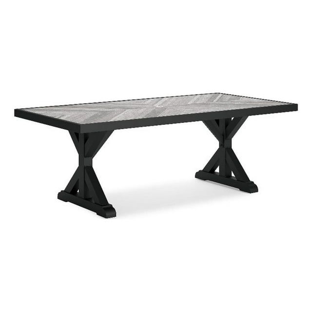 Beachcroft Black and Gray Porcelain Rectangular Outdoor Dining Table