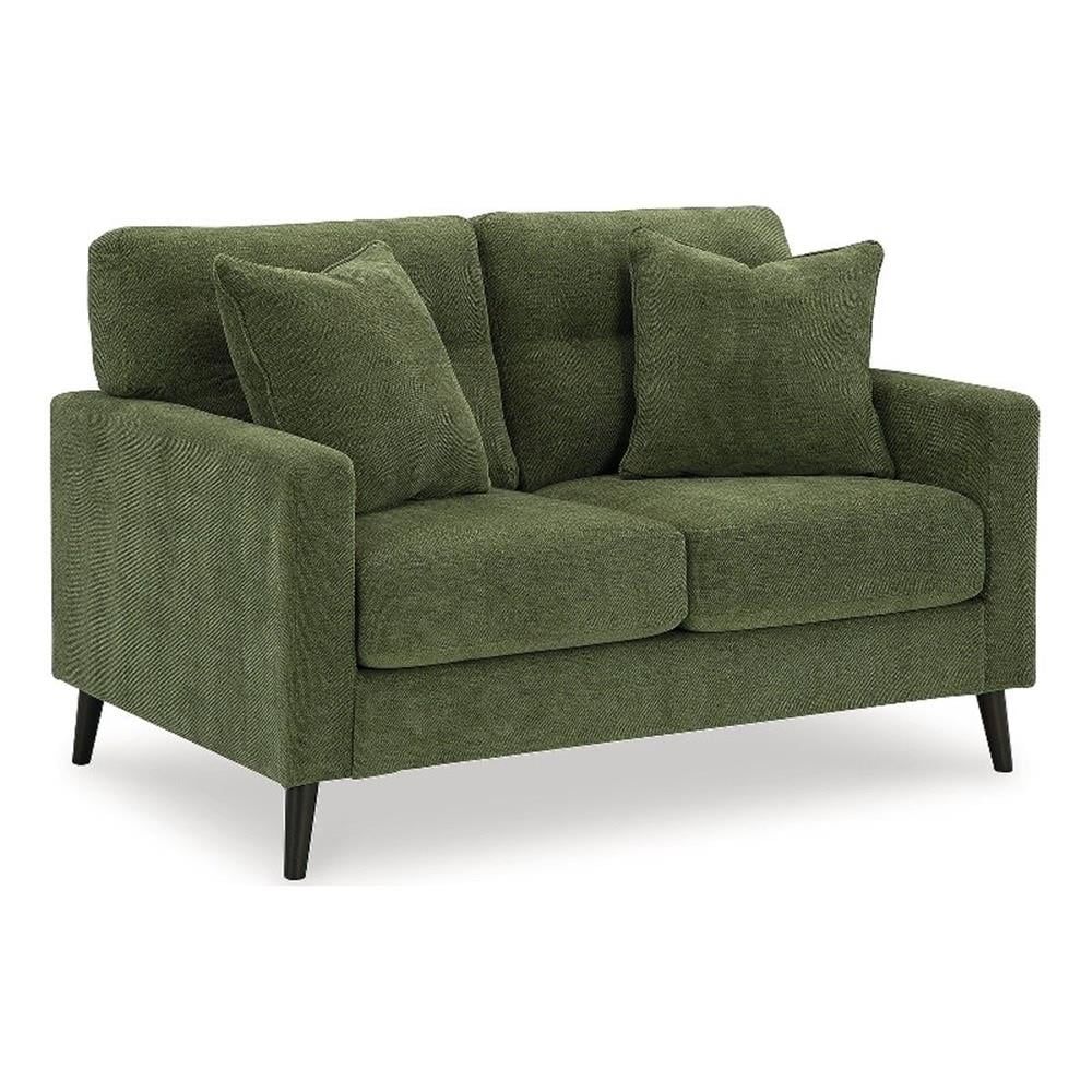 Olive Green Tufted Fabric Pillow Back Loveseat