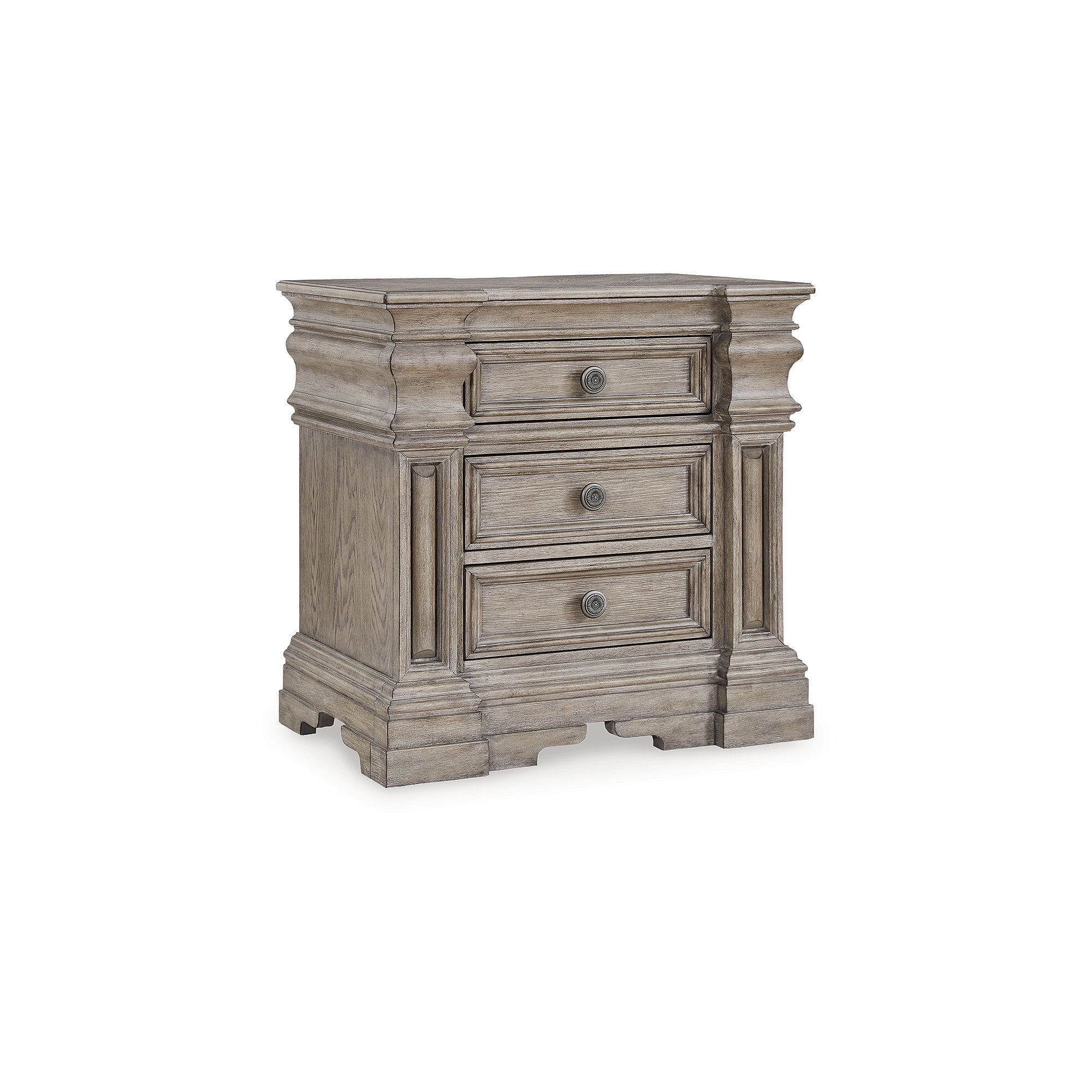 Light Grayish Brown Traditional 3-Drawer Nightstand with USB Charging