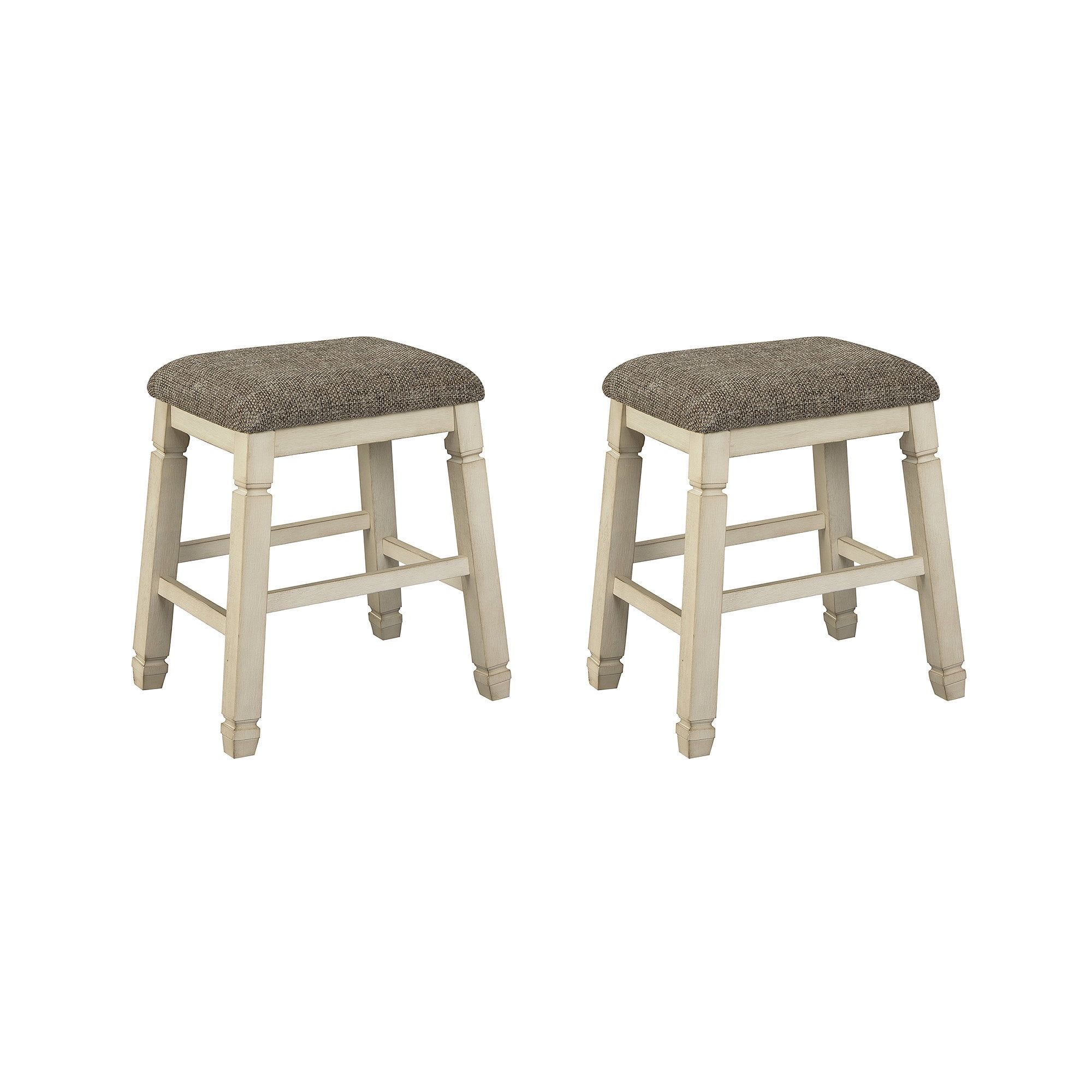 Transitional Saddle-Seat 24" Counter Stool in Antiqued White Wood