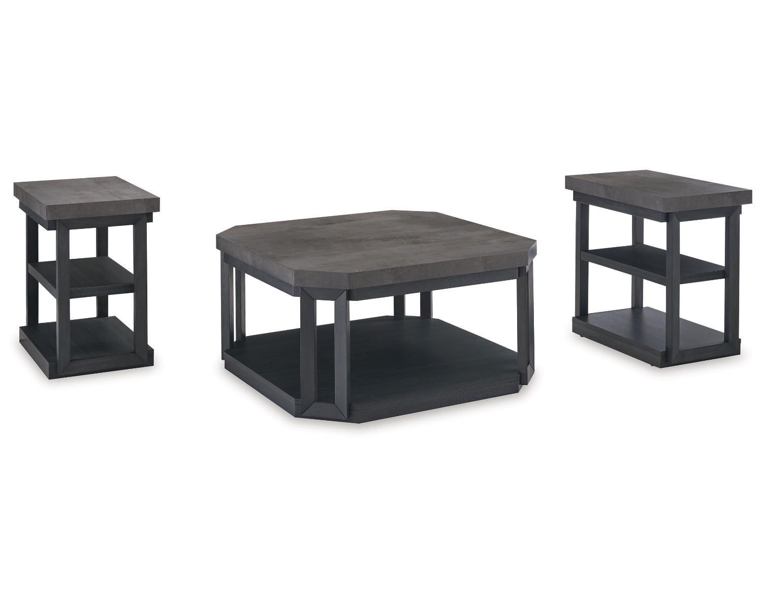 Modern Black and Gray Square Table Set with Shelves and Casters