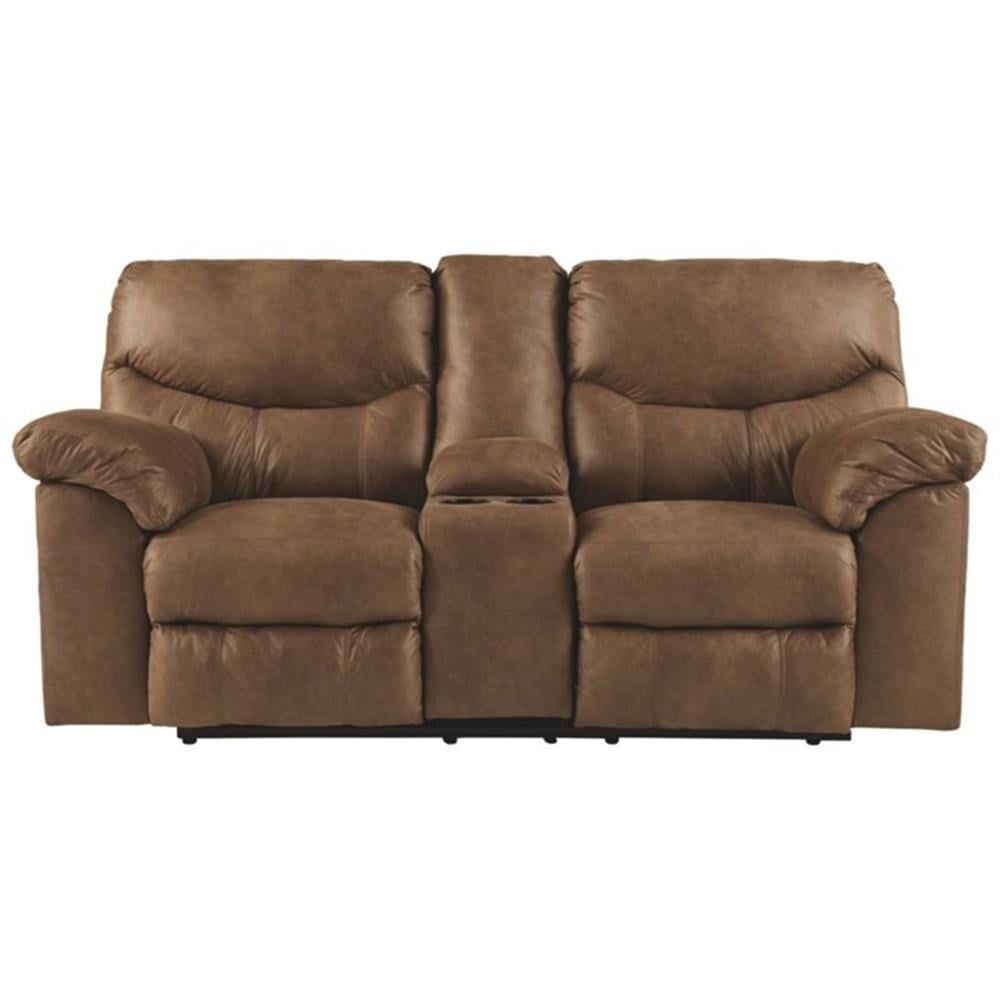 Bark Brown Faux Leather Reclining Loveseat with Storage and Cup Holder