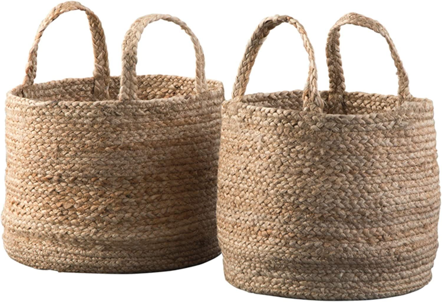 Beige Contemporary Jute Storage Basket Set of 2