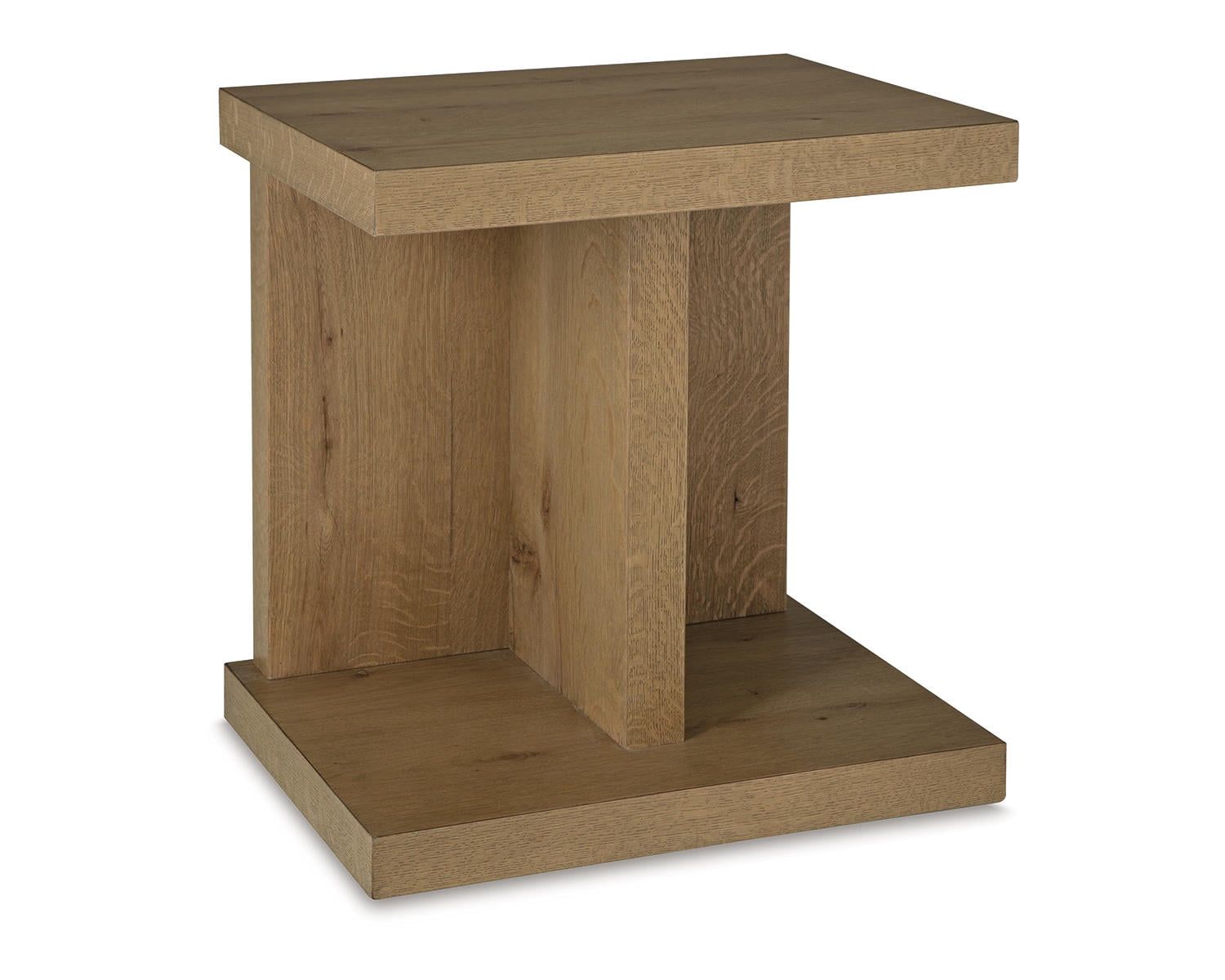 Light Brown Oak Veneer Rectangular End Table with USB Ports