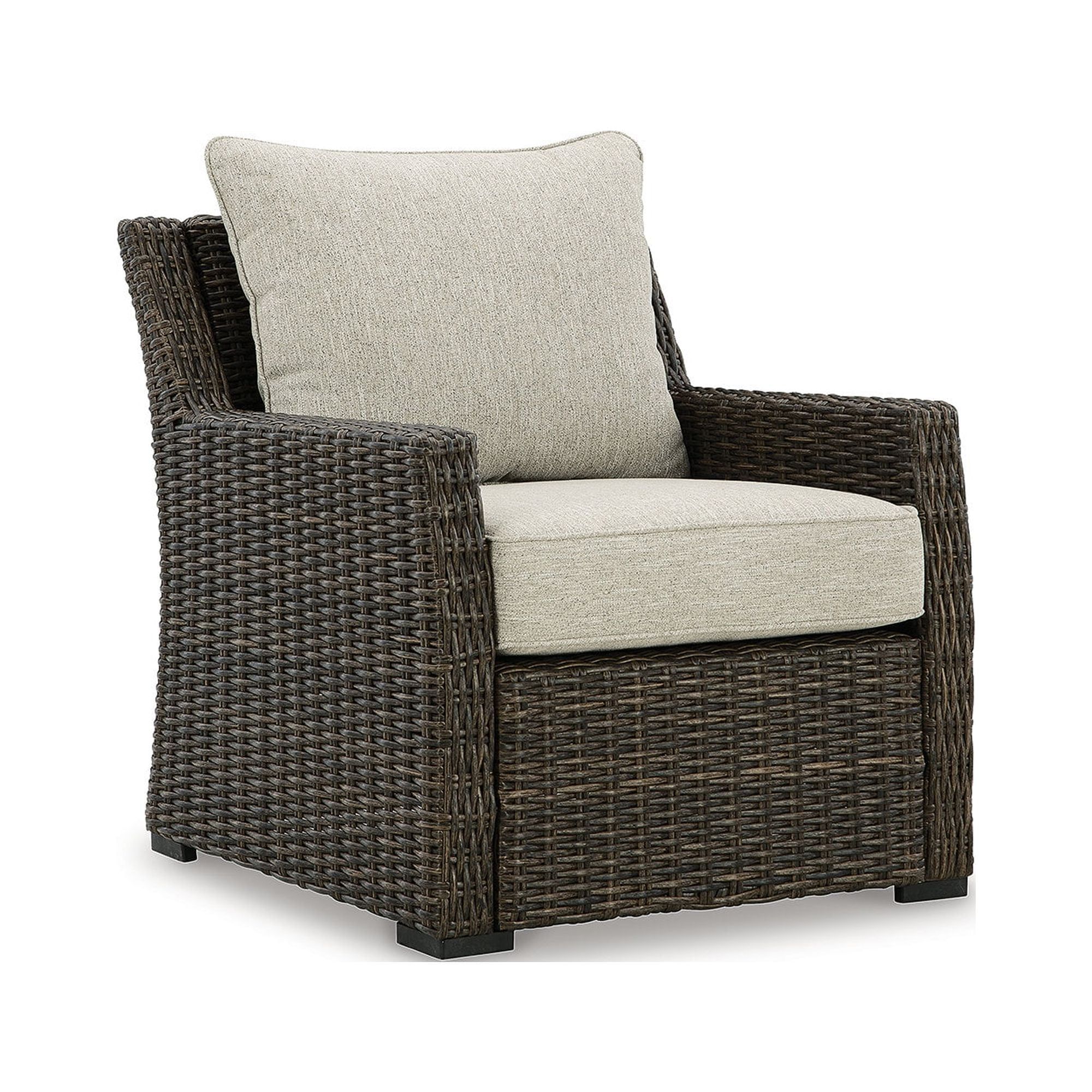 Brown Wicker Outdoor Lounge Chair with White Cushions