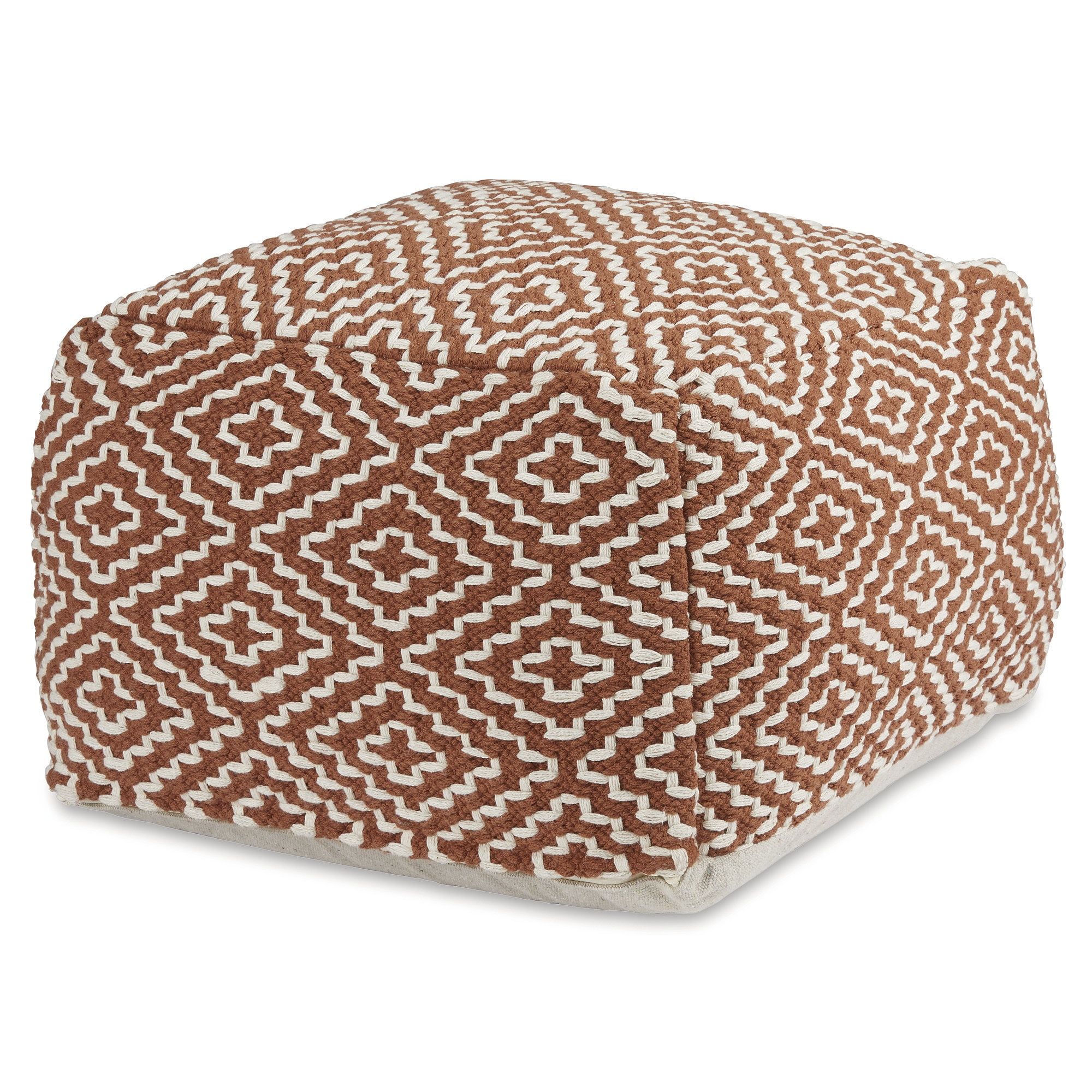 Handwoven Red and White Geometric Pouf