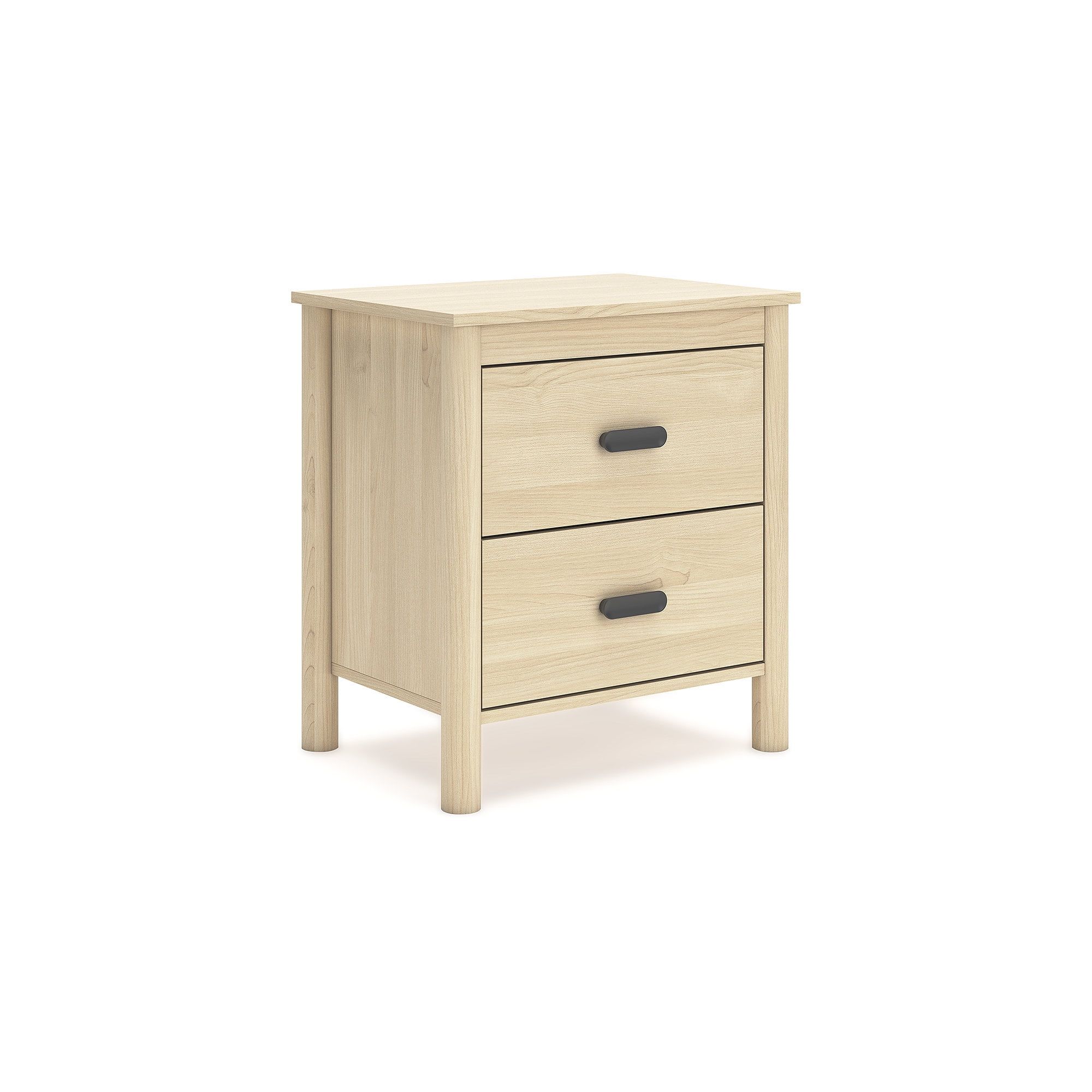 Beige Transitional 2-Drawer Nightstand with Metallic Knobs