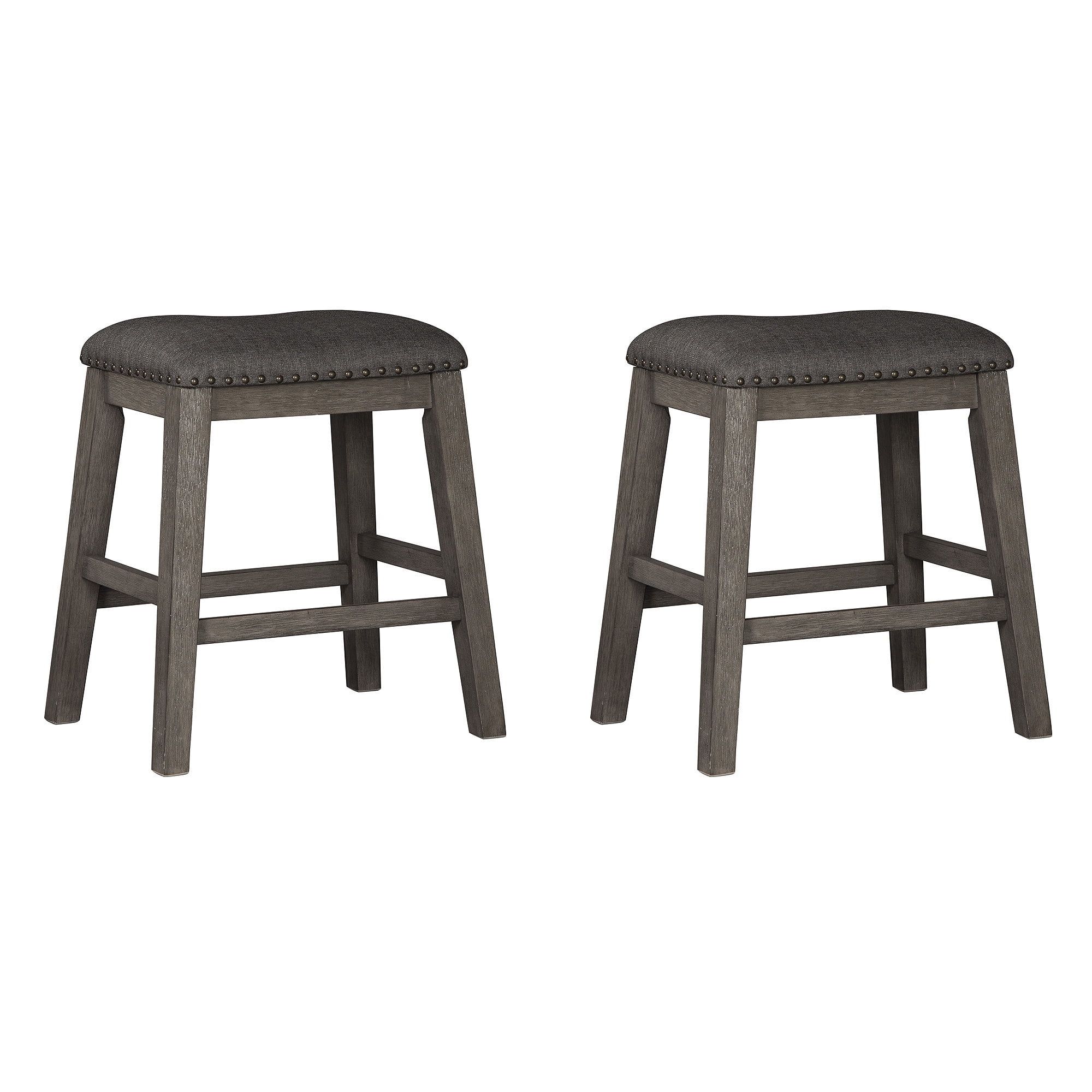 Gray Acacia Wood Backless Counter Stools, Set of 2