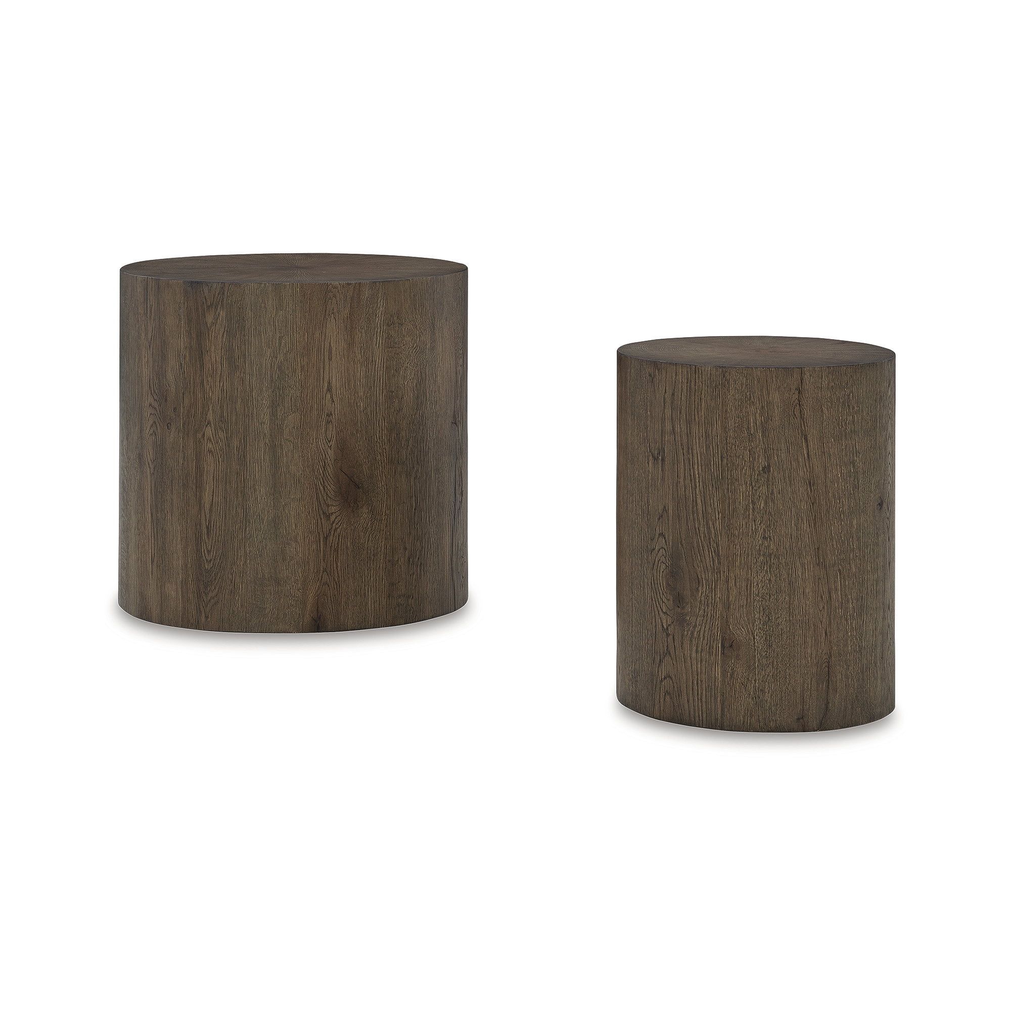 Set of 2 Round Brown Wood Accent Tables