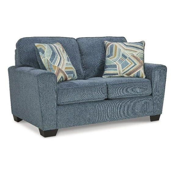 Cashton Contemporary Blue Fabric Loveseat with Removable Cushions