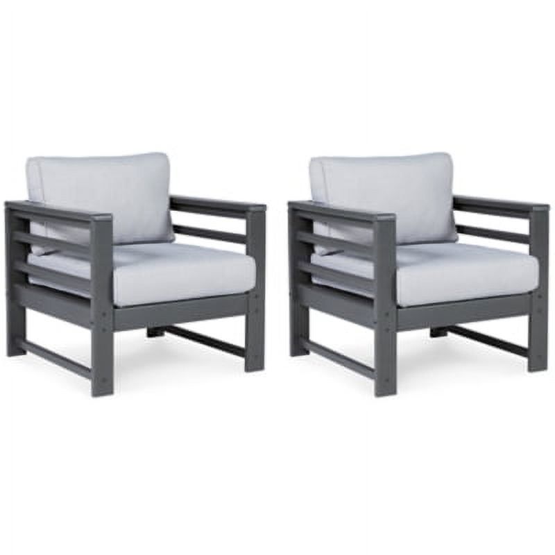 Charcoal Gray HDPE Outdoor Lounge Chairs with Cushions, Set of 2