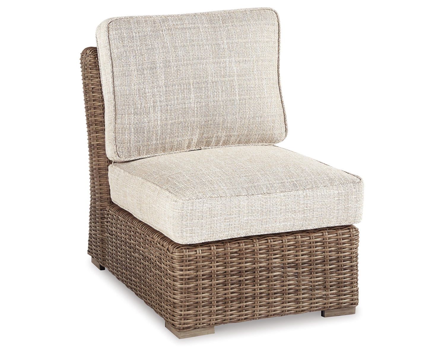 Beachcroft Beige Wicker Armless Lounge Chair with Cushion