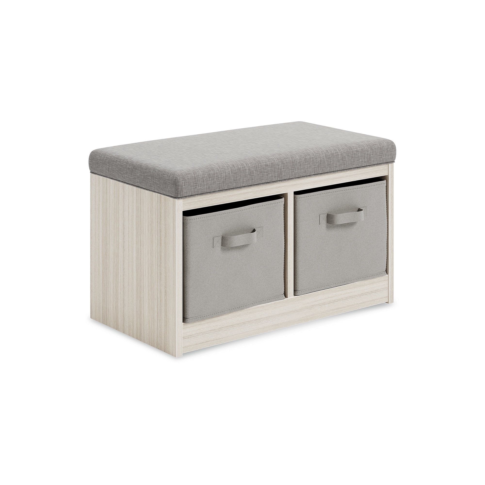 Gray and Natural Upholstered Storage Bench with Removable Baskets