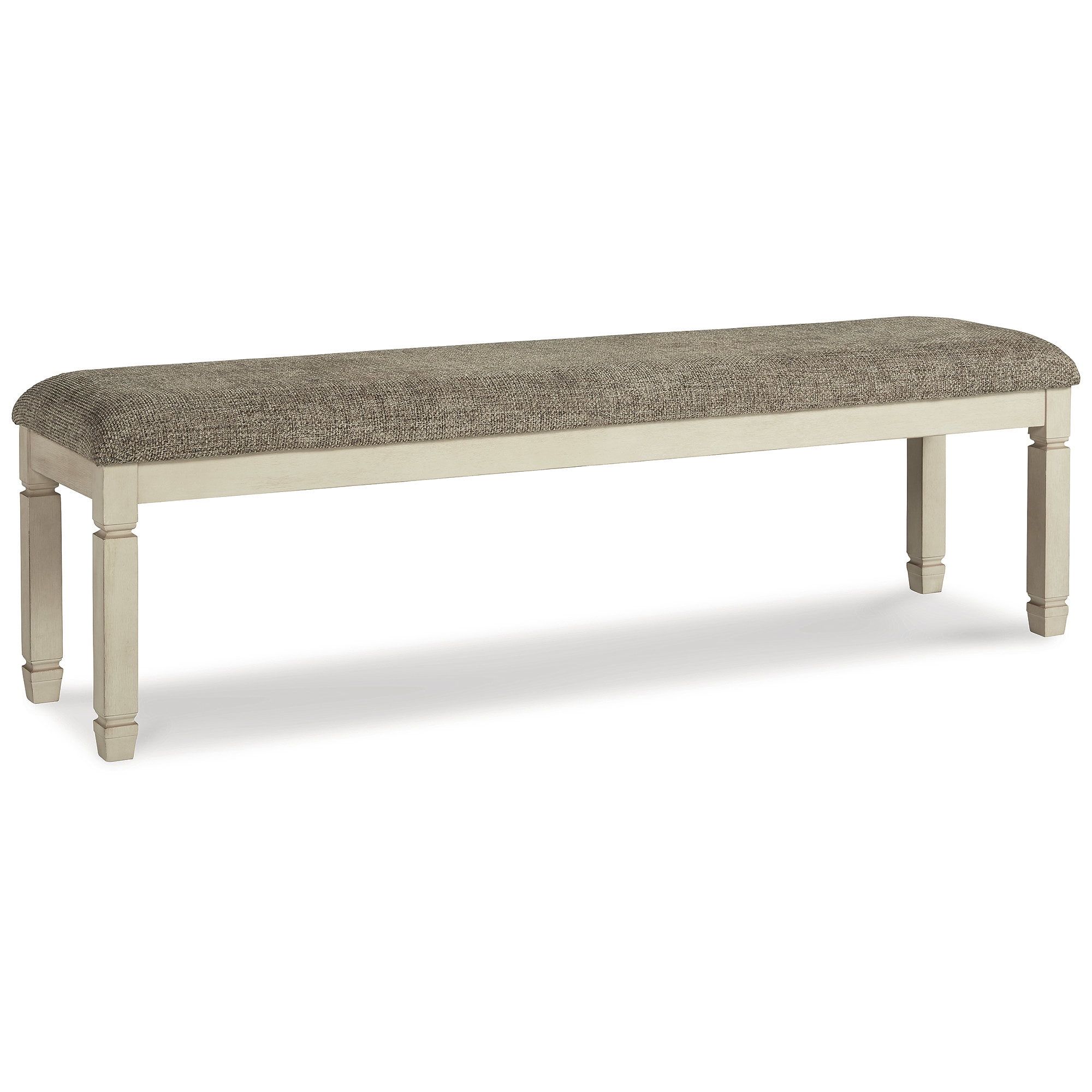 Antique Cream and Gray Upholstered Dining Bench