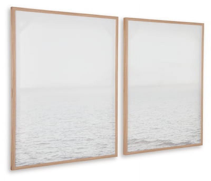 Gray Waterscape Canvas Wall Art Set with Natural Wood Frame