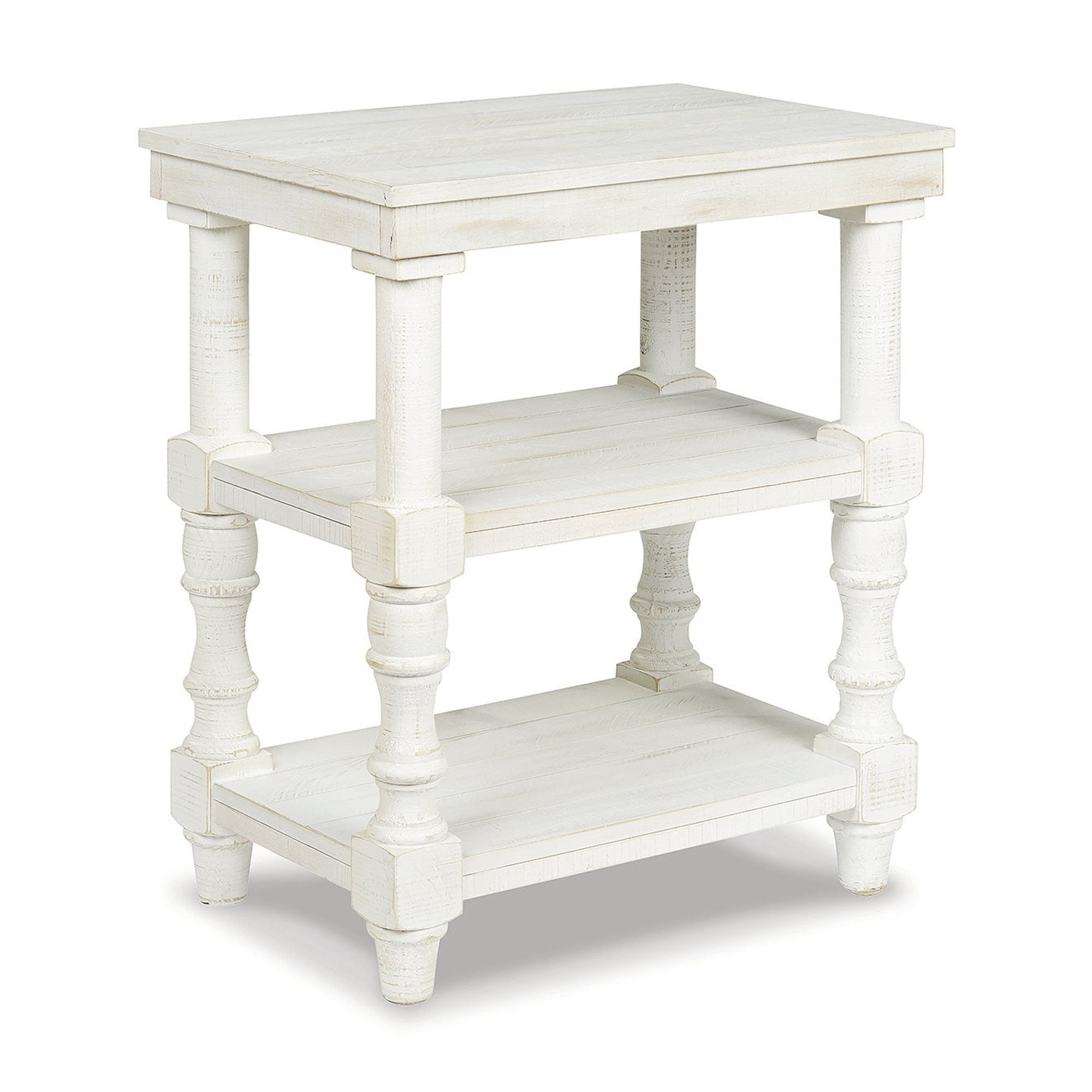 Elegant Antique White Wood 3-Tier USB Charging Accent Table