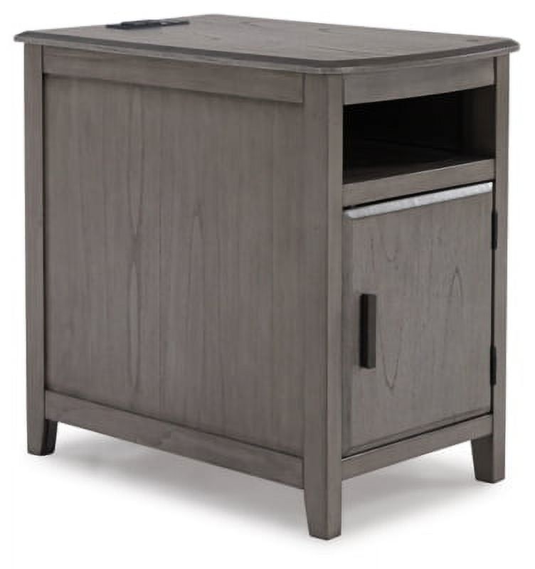 Gray Wood Rectangular End Table with Storage and USB Ports