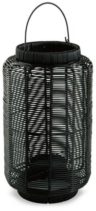 Black Faux Rattan 17" Hanging Candle Lantern