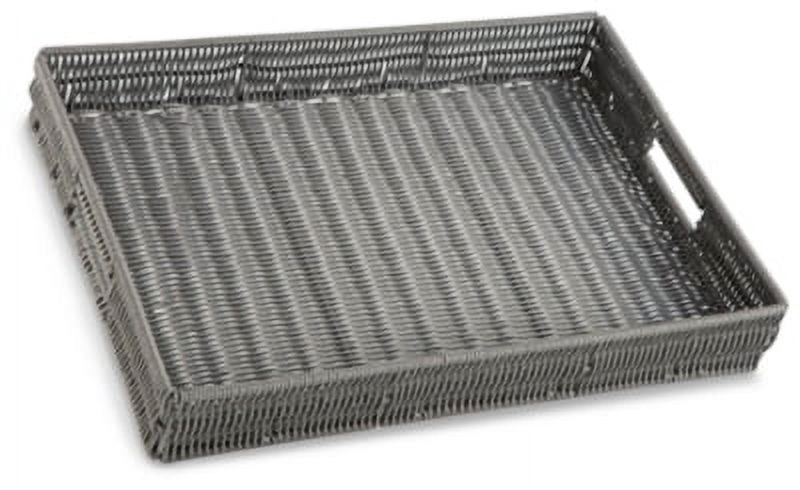 Antiqued Gray Faux Rattan Rectangular Tray with Handles