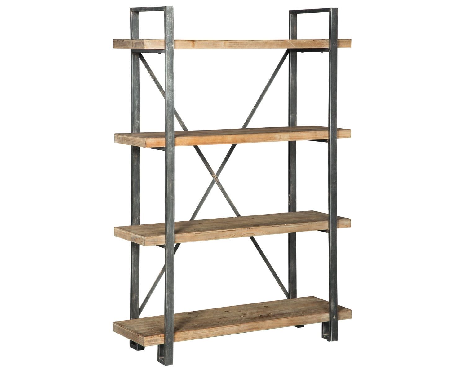 Transitional 46'' Black/Brown Metal & Wood 4-Shelf Bookcase