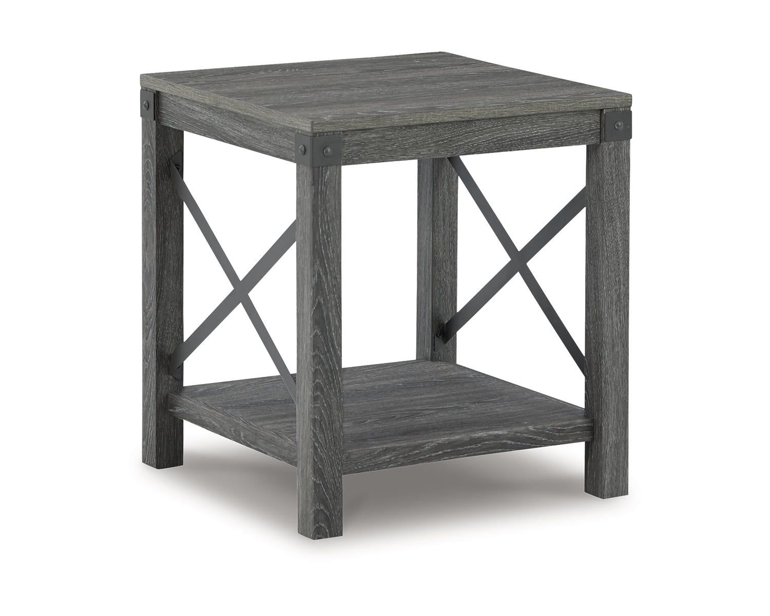 Modern Farmhouse Gray Wood & Metal Square End Table