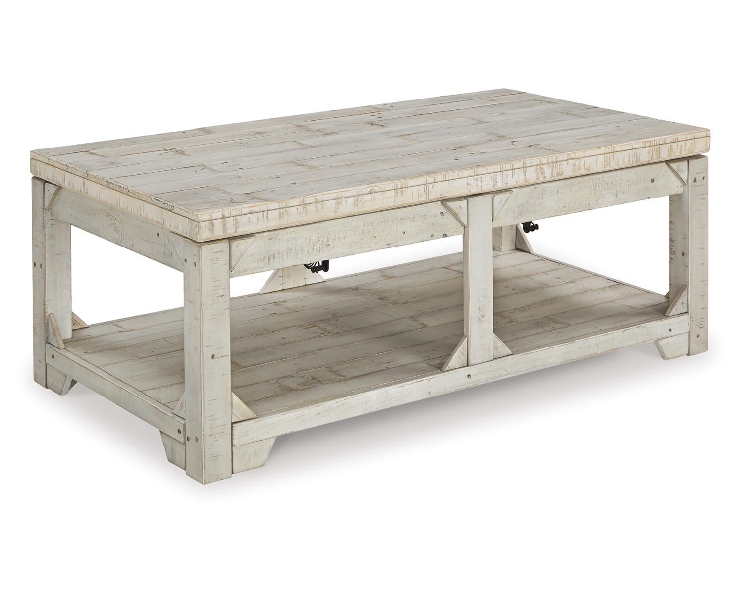 White Pine Wood Rectangular Lift-Top Coffee Table