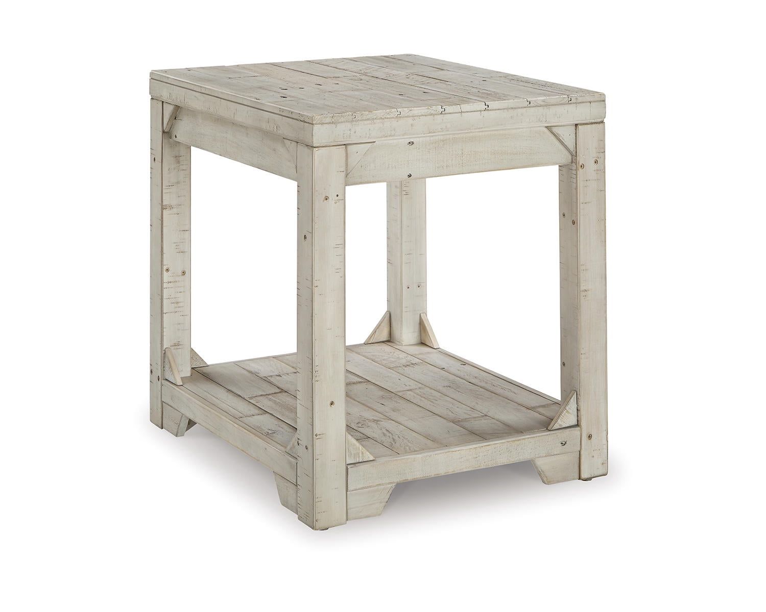 White Triangular Pine Wood Rectangular End Table