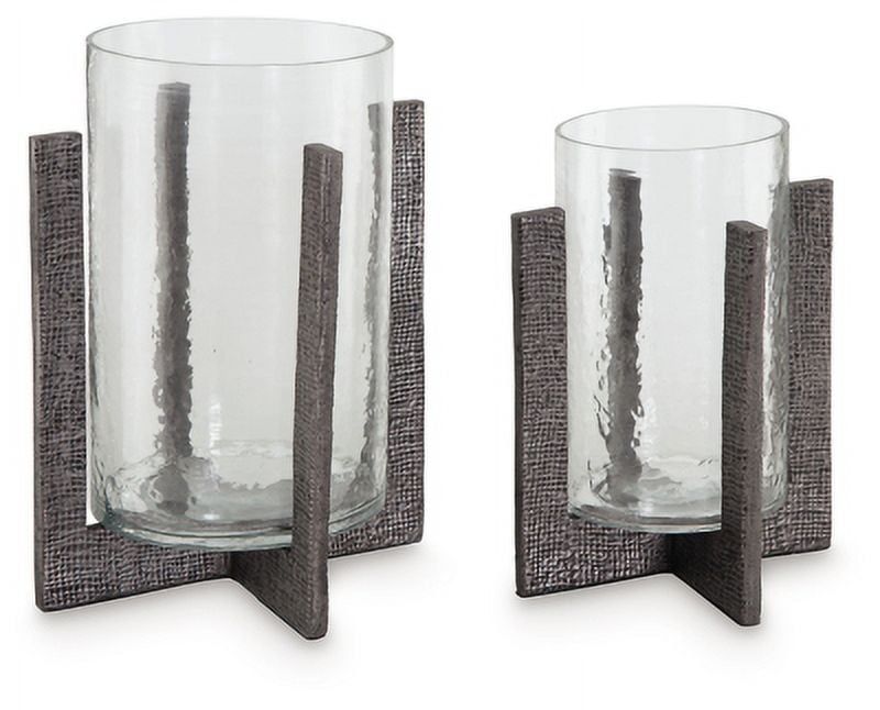 Garekton Clear Glass and Pewter Candle Holders Set