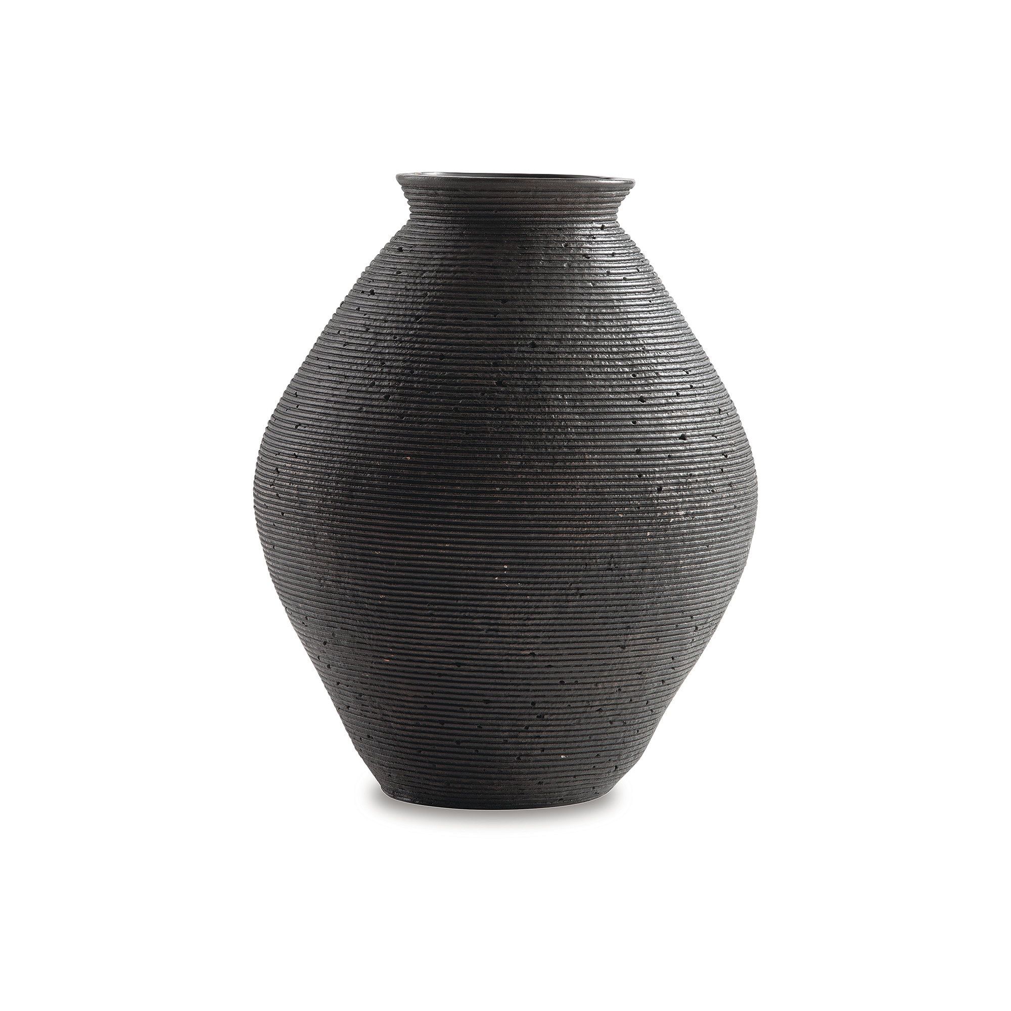 Antique Brown Ribbed Polyresin Vase, 12-Inch