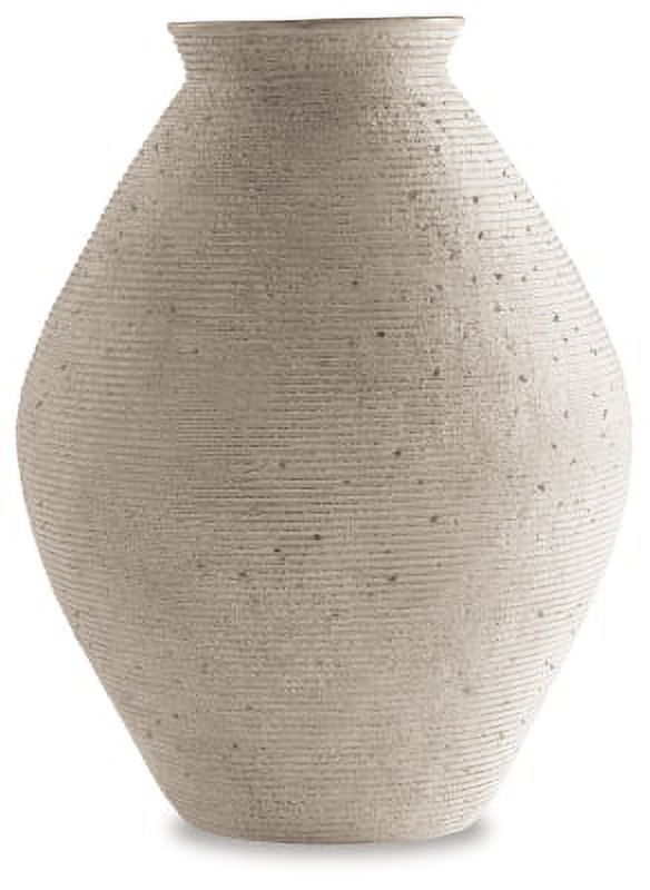 Contemporary 17" Beige Ribbed Plastic Vase with Artisanal Rings