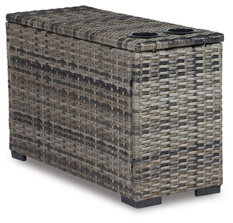 Gray Handwoven Wicker Outdoor Console with Drink Holders