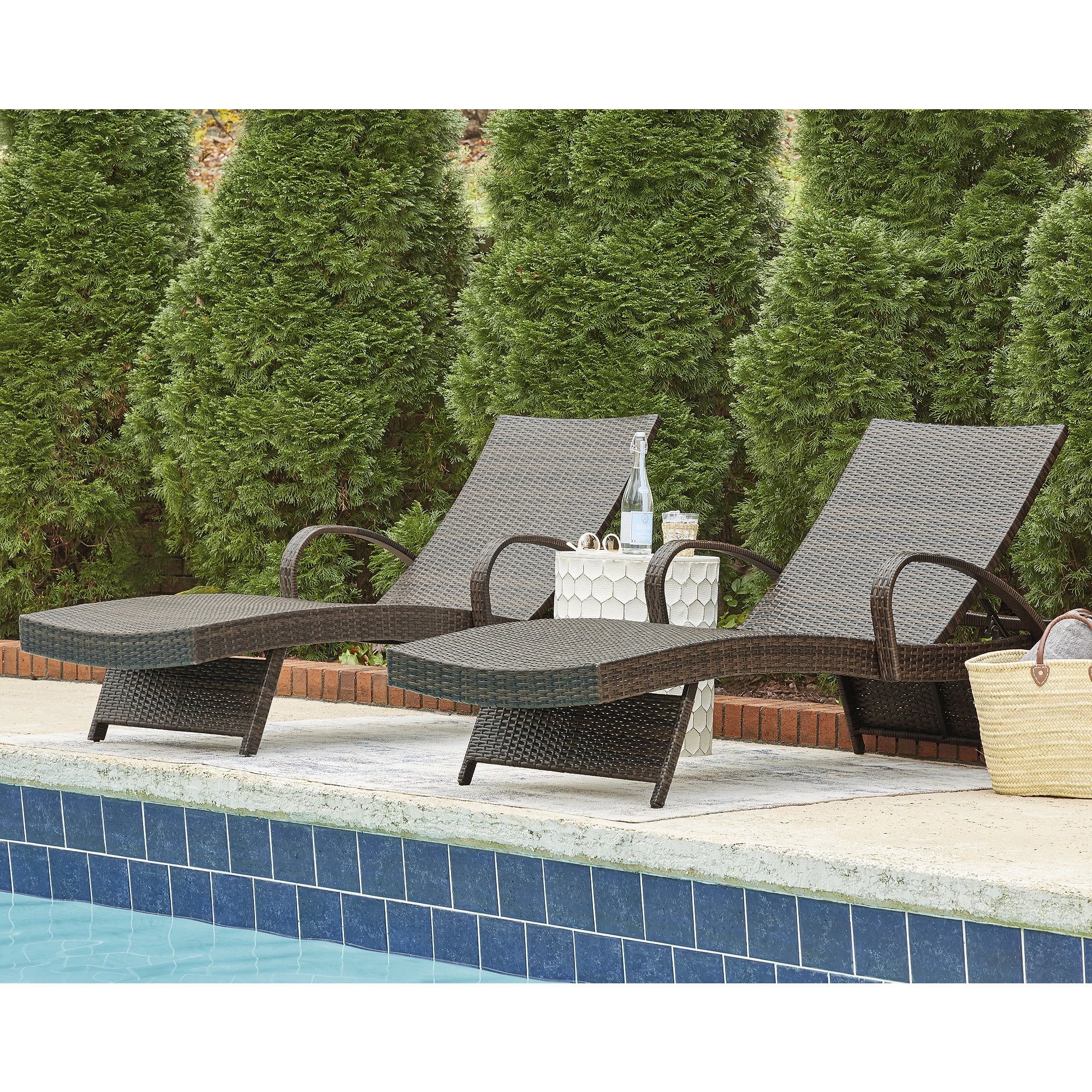 Brown Resin Wicker Outdoor Chaise Lounge Set with Adjustable Recline