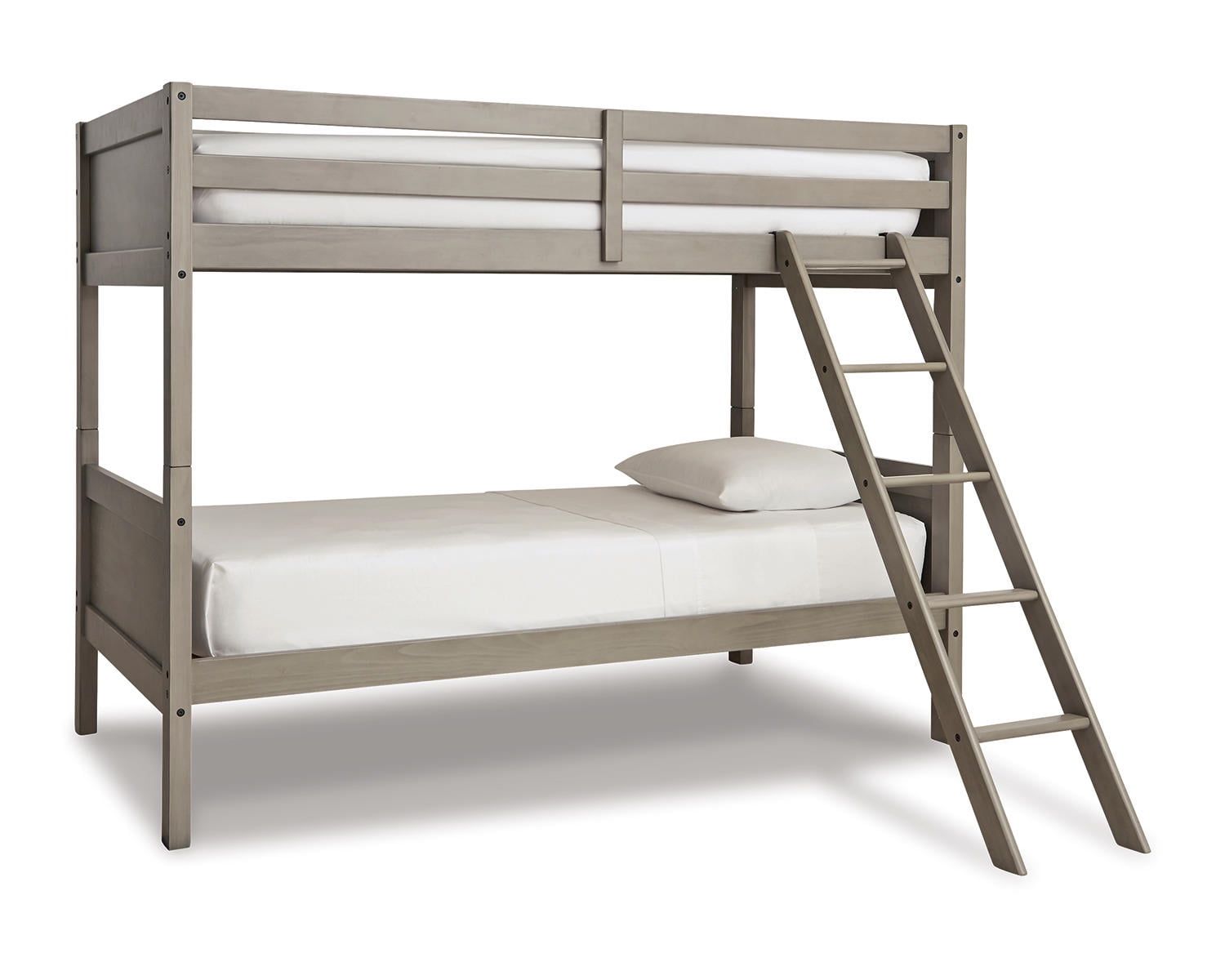 Light Gray Twin Over Twin Wood Bunk Bed with Ladder