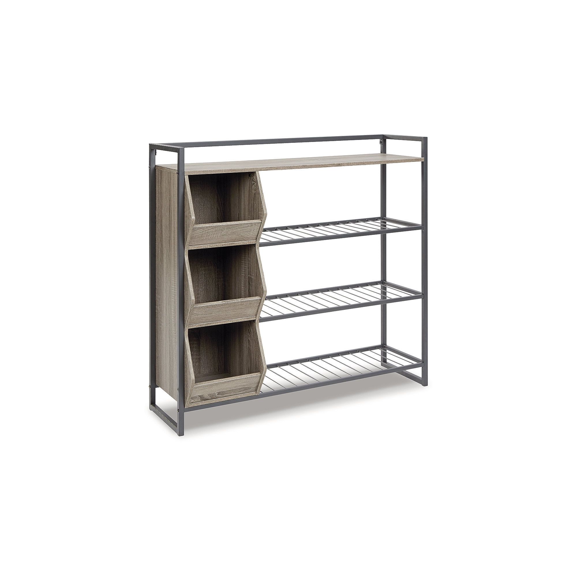 Transitional Black and Brown Metal Shoe Rack with Cubbies