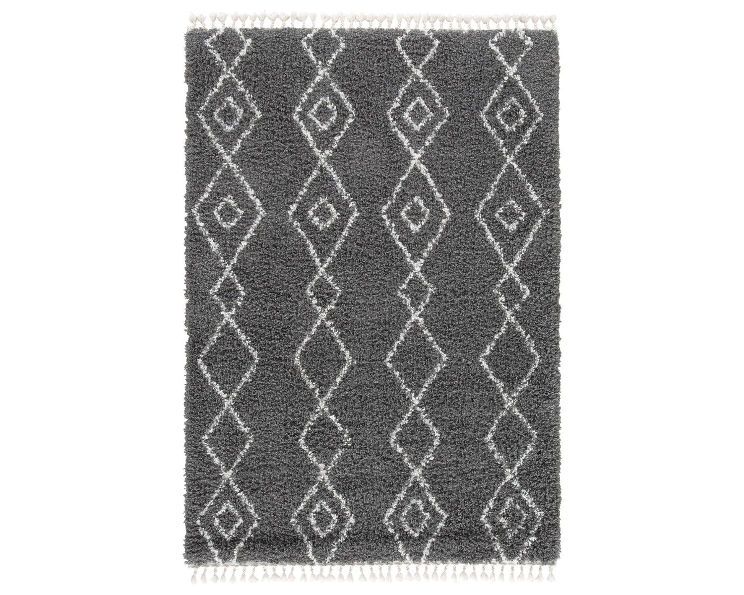 Large Gray and White Synthetic Braided Rectangular Rug