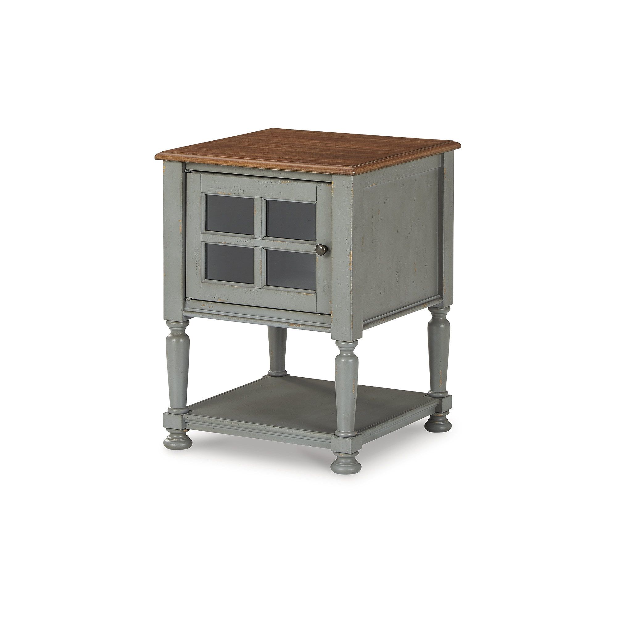 Gray and Brown Adjustable Shelving Accent Cabinet