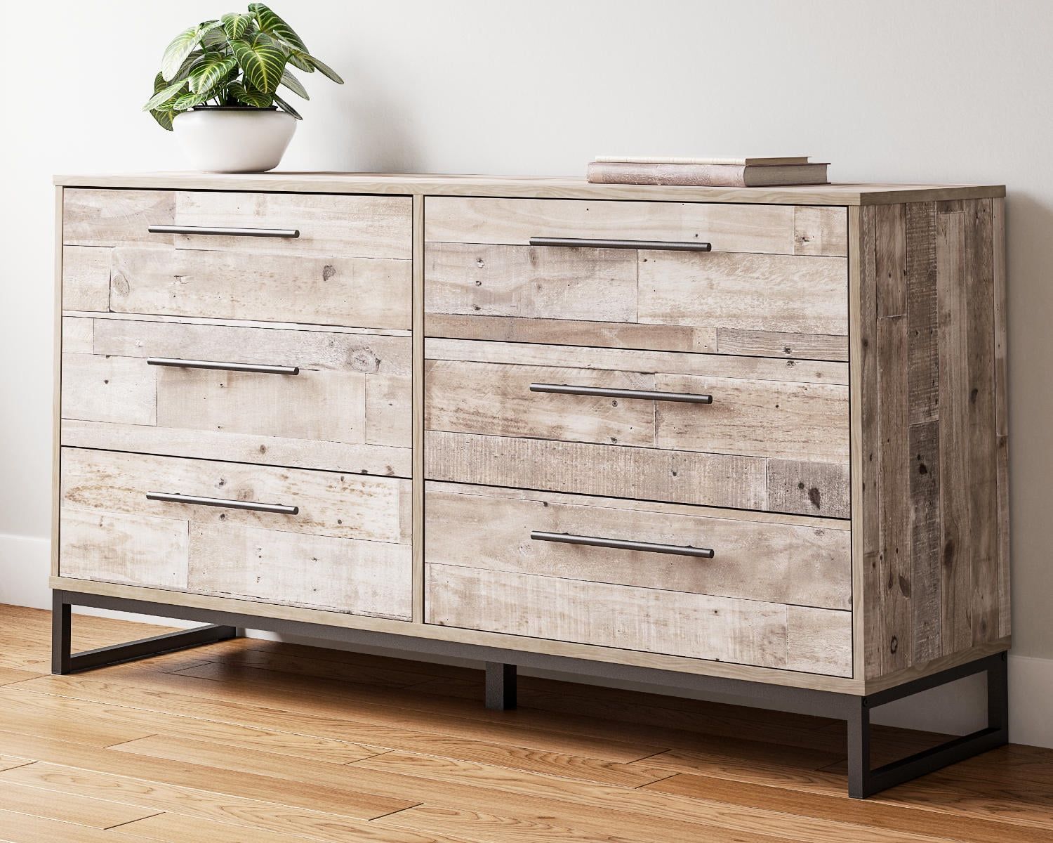 Whitewash 6-Drawer Dresser with Pewter Hardware