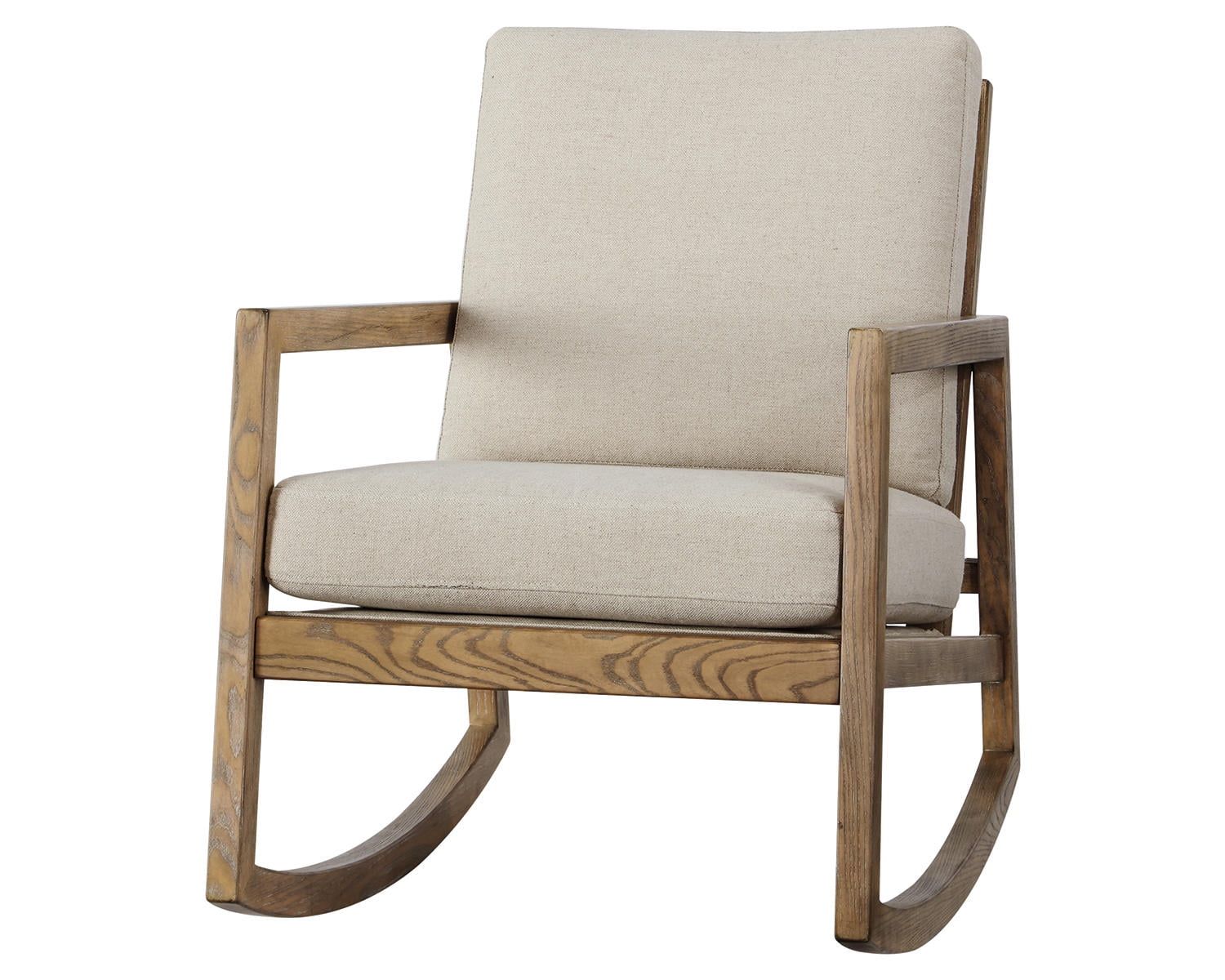 Contemporary Beige Wood Frame Rocker Accent Chair 25.5"