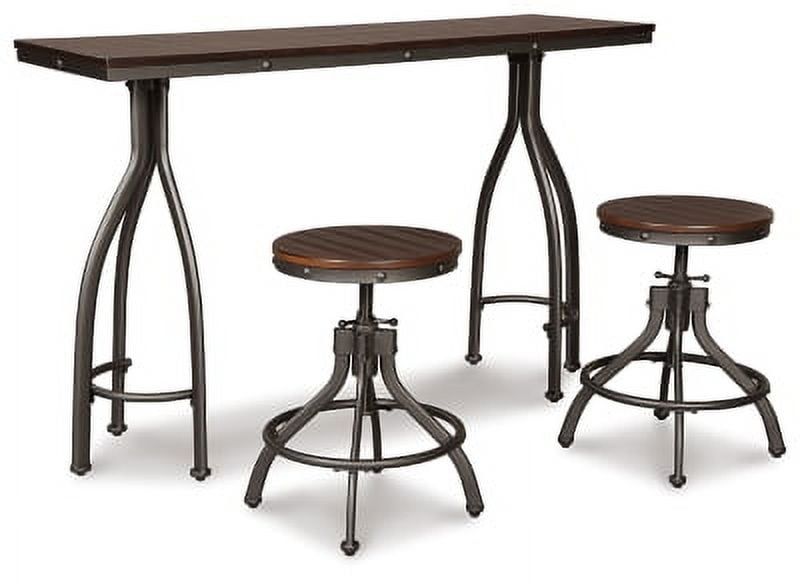 Industrial Black and Brown Metal Dining Set with Adjustable Stools